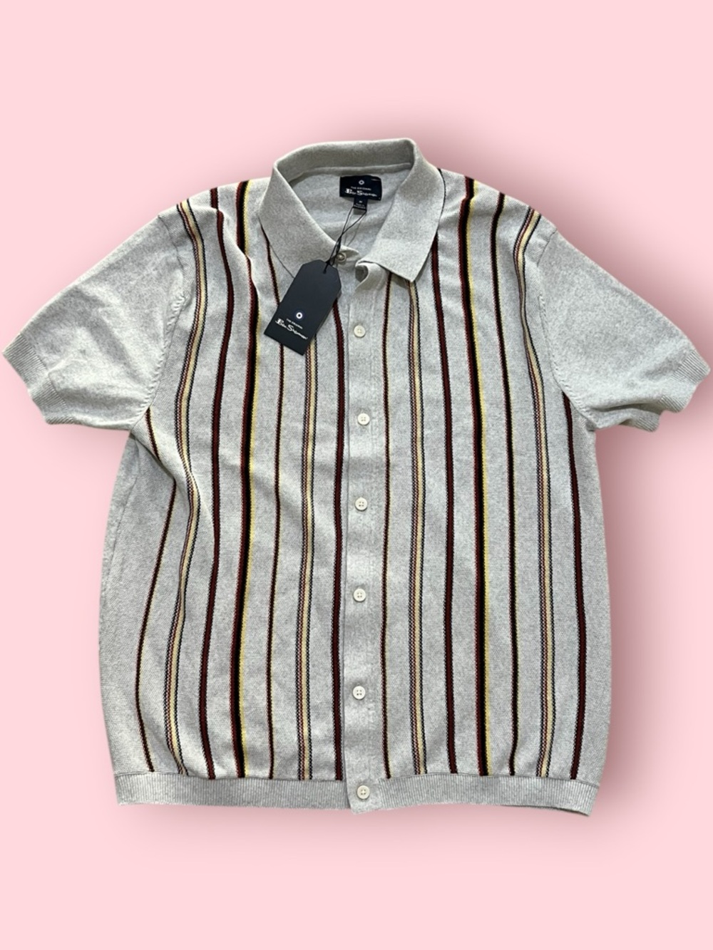 Ben Sherman Mens Stripe Cotton Polo Sweater (Ivory)